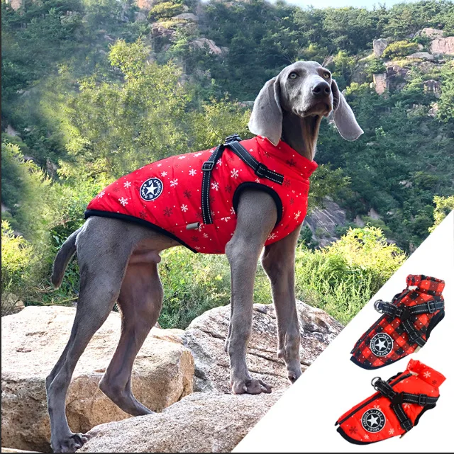 

Large Pet Dog Jacket With Harness Winter Warm Big Dog Clothes For Labrador Waterproof Christmas Dog Coat French Bulldog Outfits