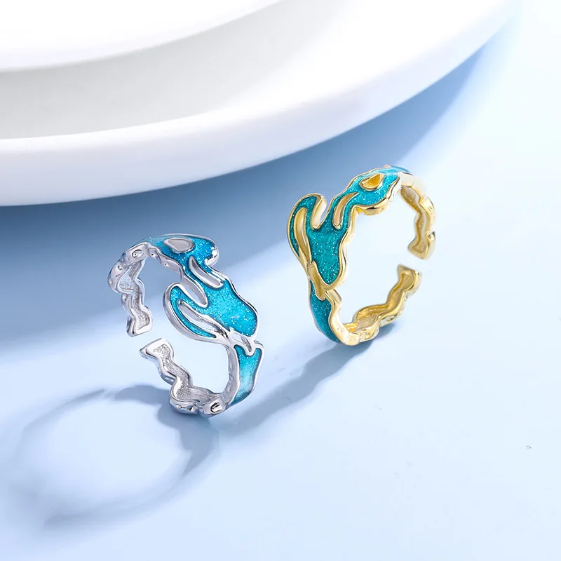 

PANJBJ Silver Color Liquid Lava Irregular Ring for Women Girl Part Gift Drop Glaze Simplicity Korean Jewelry Dropshipping