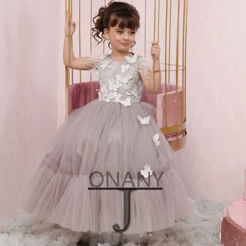 

JONANY Delicate Flower Girl Dress Butterfly Feather Zipper Customised Dresses for Wedding Ball Gown First Communion Ceremony