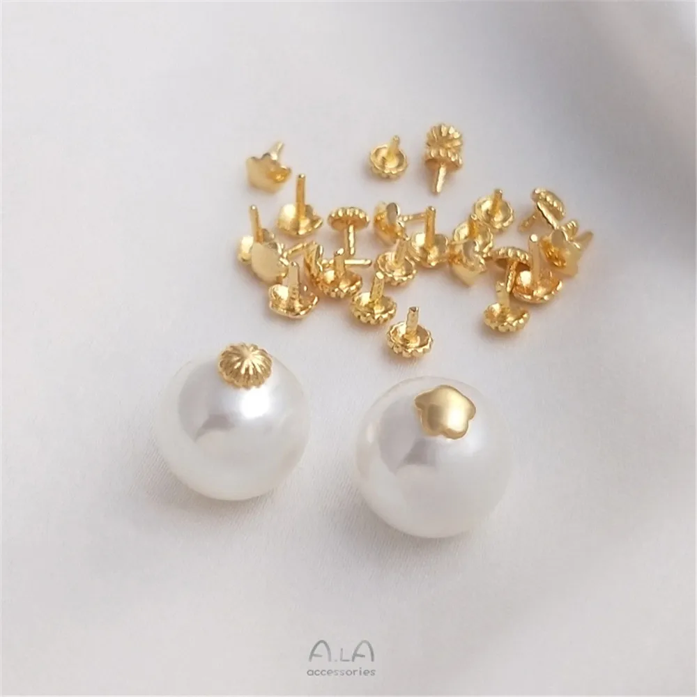 Купи 14K gold clad flower-shaped bead plug hair nail crystal pearl hole plug head bead cap diy loose bead jewelry accessories за 126 рублей в магазине AliExpress