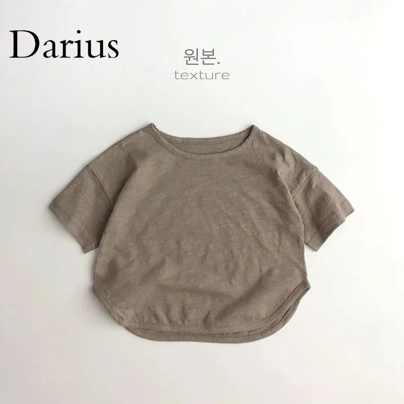 

Summer Boys Girls Korean T-shirt Solid Round Neck Short Sleeve T-shirt Children's Cotton Loose Top Baby Boys T-shirts Solid