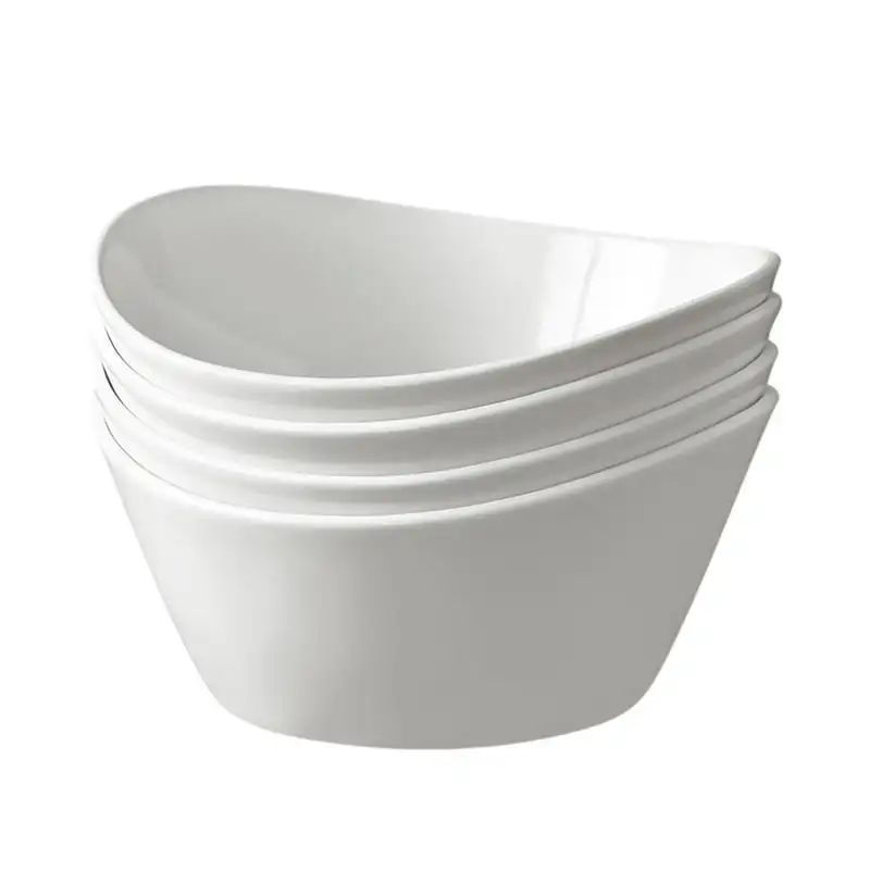 

and Back White Porcelain Wavy Serve Bowls, Set of 4