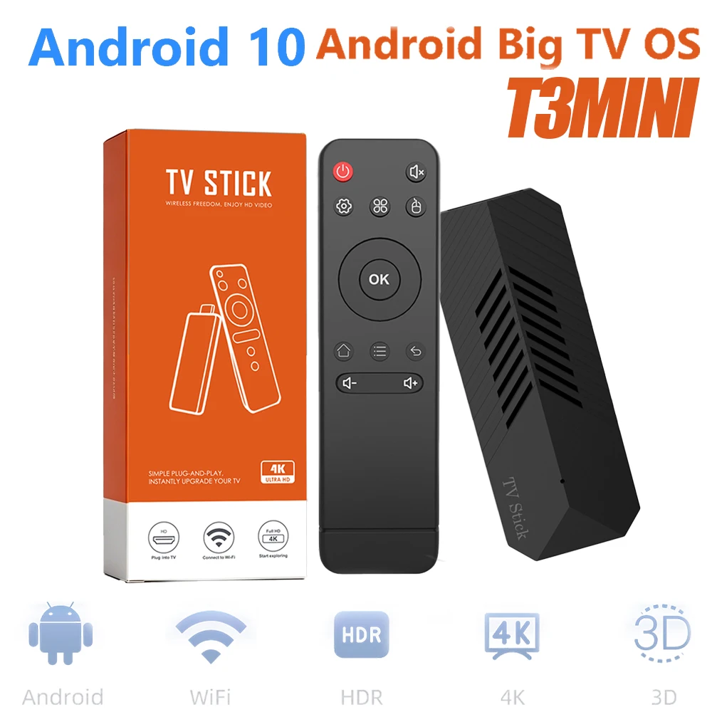 Фото T3MINI Android TV Stick 4K HDR H313 Quad Core 1GB 8GB 2.4G WiFi HDMI Dongle Глобальный стриминговый плеер Портативное устройство для домашнего кинотеатра №1