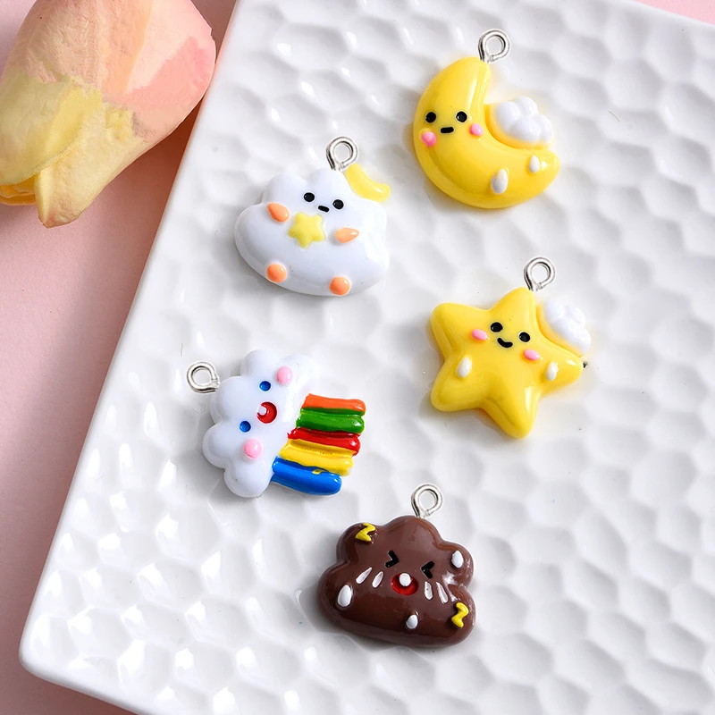 

10Pcs Catoon Star Rainbow Cloud Resin Charms DIY Earring Necklace Flatback Craft Supplies Kawaii Keychain Bracelet Decor Pendant