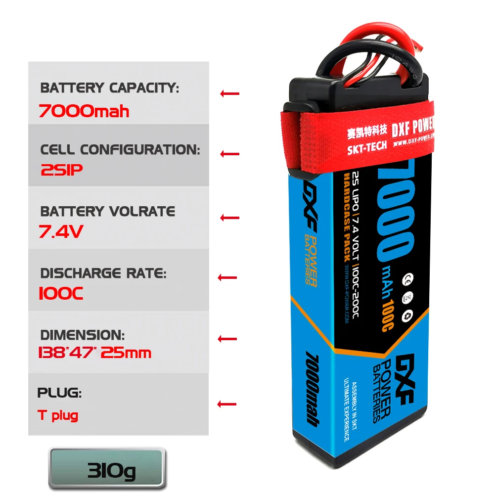 DXF Lipo 2S 3S 4S 6S Battery 7.4V 11.1V 14.8V 22.2V 7000mah 6750 100C battery with XT90 For RC Car Truck Evader BX Truggy Buggy enlarge