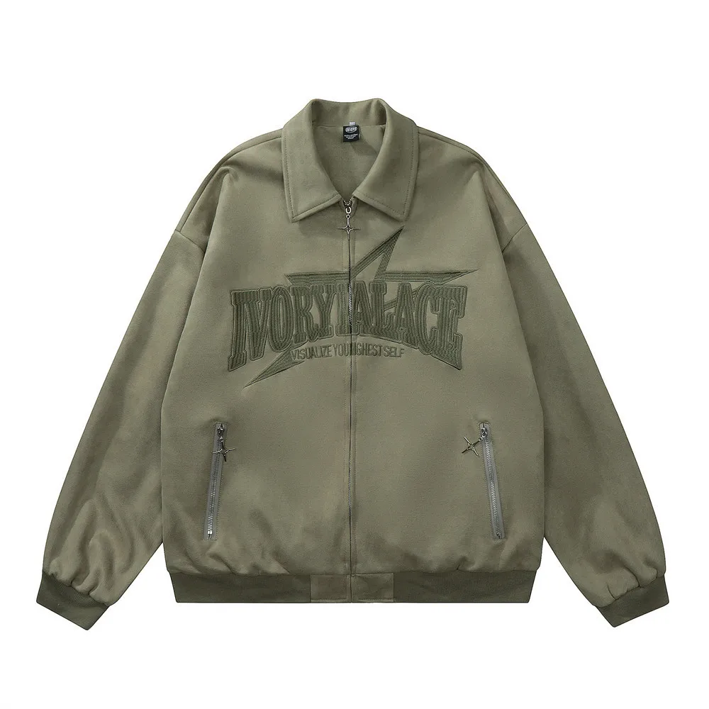 

Spring Autumn Japanese Fashion Brand Letter Embroidery Pilot Jacket Coat Men's Loose Zipper Pocket Baseball Jersey Men Clothing