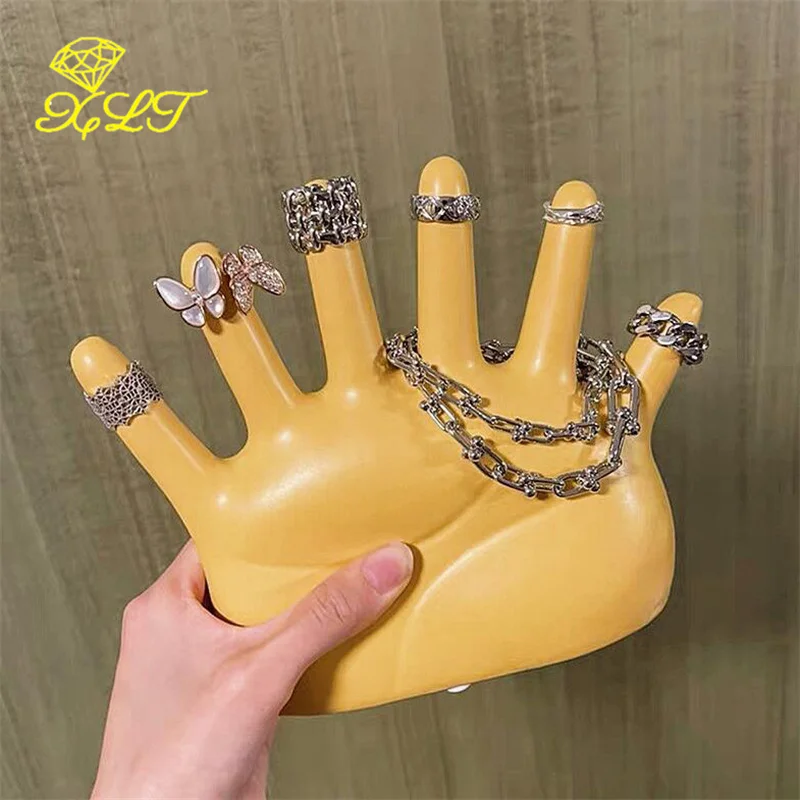 Resin Spray Paint Six Finger Palm Jewelry Rack Ring Necklace Storage Rack Decoration Props Jewelry Display Jewlery Organizer