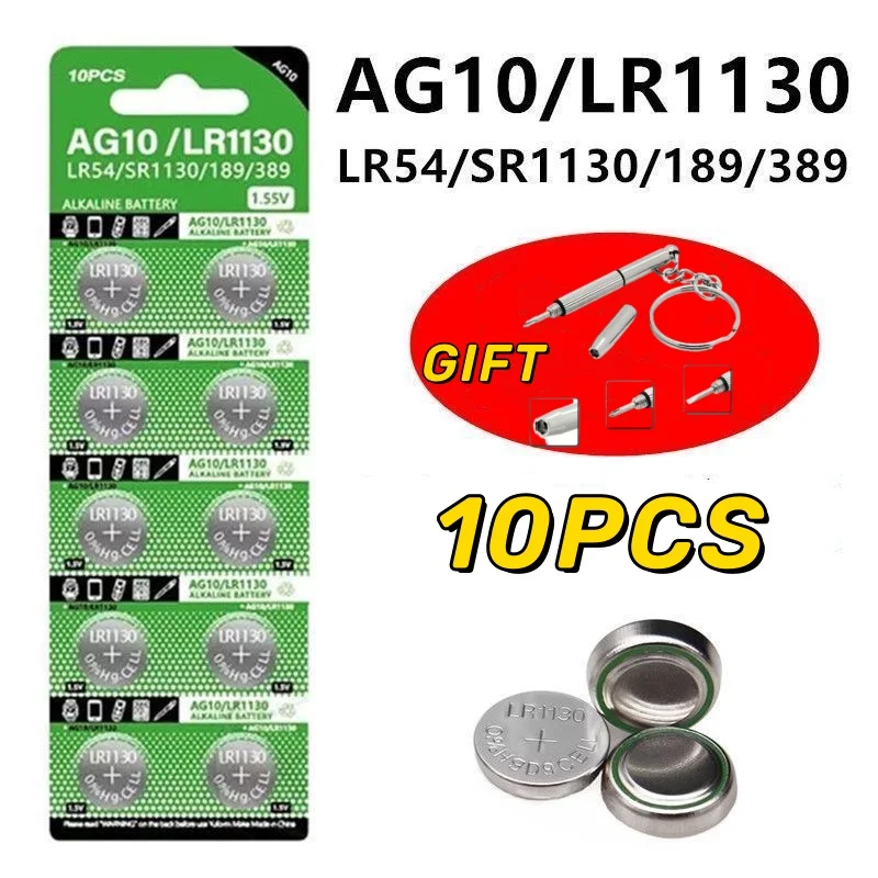 Щелочные батарейки AG10 LR54 Cell Coin 1 55 В SR54 389 190 LR1130 SR1130