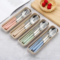 portable tableware wheat straw stainless steel bamboo spoon fork chopsticks three piece set travel set home hotel tableware