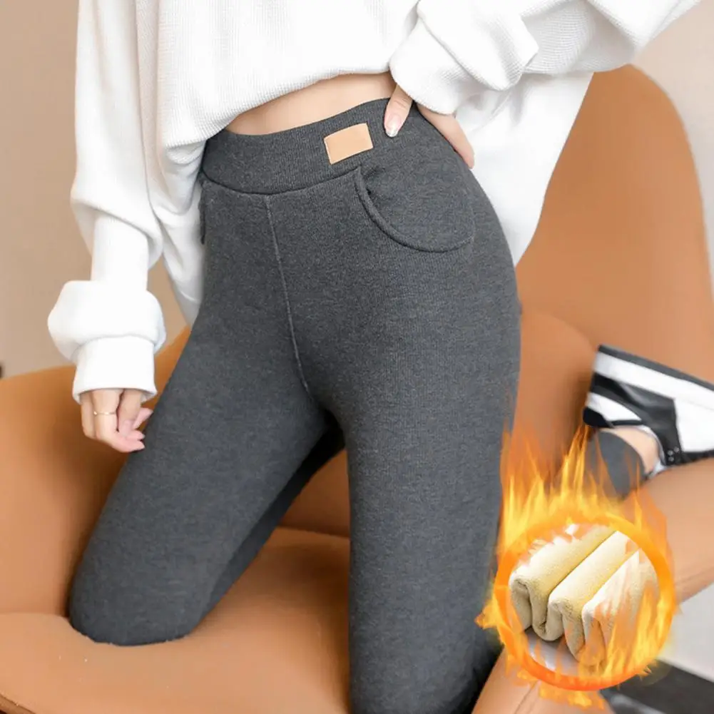 

Popular Thermal Leggings Anti Pilling Plush Lining Elastic Waist Leggings High Waist Autumn Winter Fitness Leggings for Home