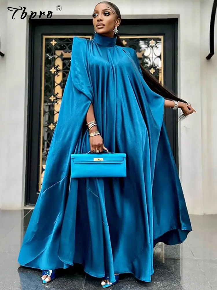 

Oversized Shawl Floor Length Dresses For Women Turtleneck Bat Sleeve Satin Robes Vintage Party Event Occasion Christmas Dress