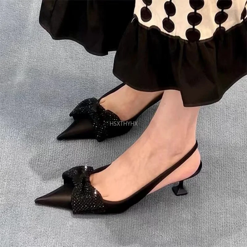 

Сандалии Женские однотонные с заостренным носком, пикантные элегантные выразительные туфли на высоком тонком каблуке, с бантом-бабочкой, о...