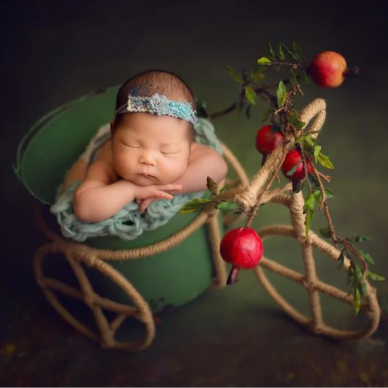 Newborn Photography Props Children's Pure Handmade Hemp Rope Weaving Trolley Newborn Baby Photo Studio Photo Photography Props