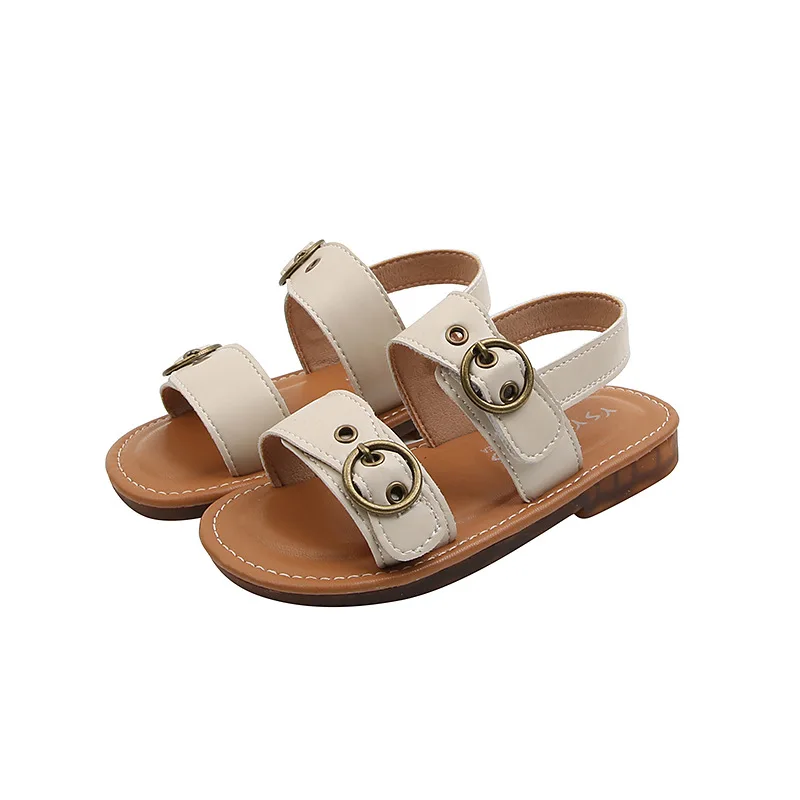 

Children Sandals 2022 Fashion Metal Buckle Comfortable Sandals Girl's Princess Soft Sole Roman Sandals Size 22-33 Beige Black