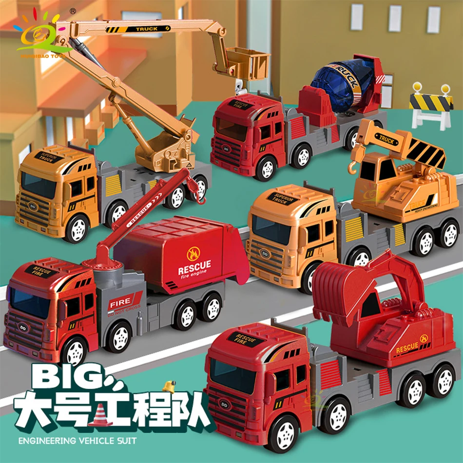 

HUIQIBAO City Engineering Car Fire Engine Model Diecast Alloy Dump Truck Crane Vehicle Boys Educational Interactive Toys Child