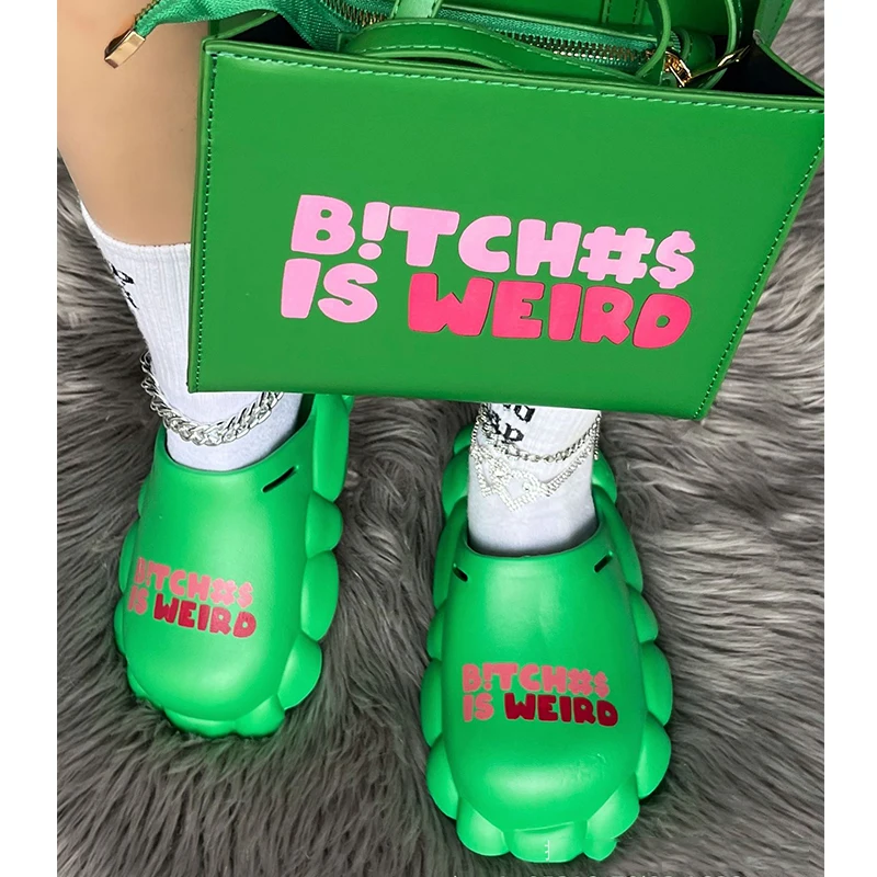 Letter Print Home Platform Slippers Shoes for Women Summer Beach Bubble Slides Sandals Outdoor Non Slip Flip Flops Cloud Slipper