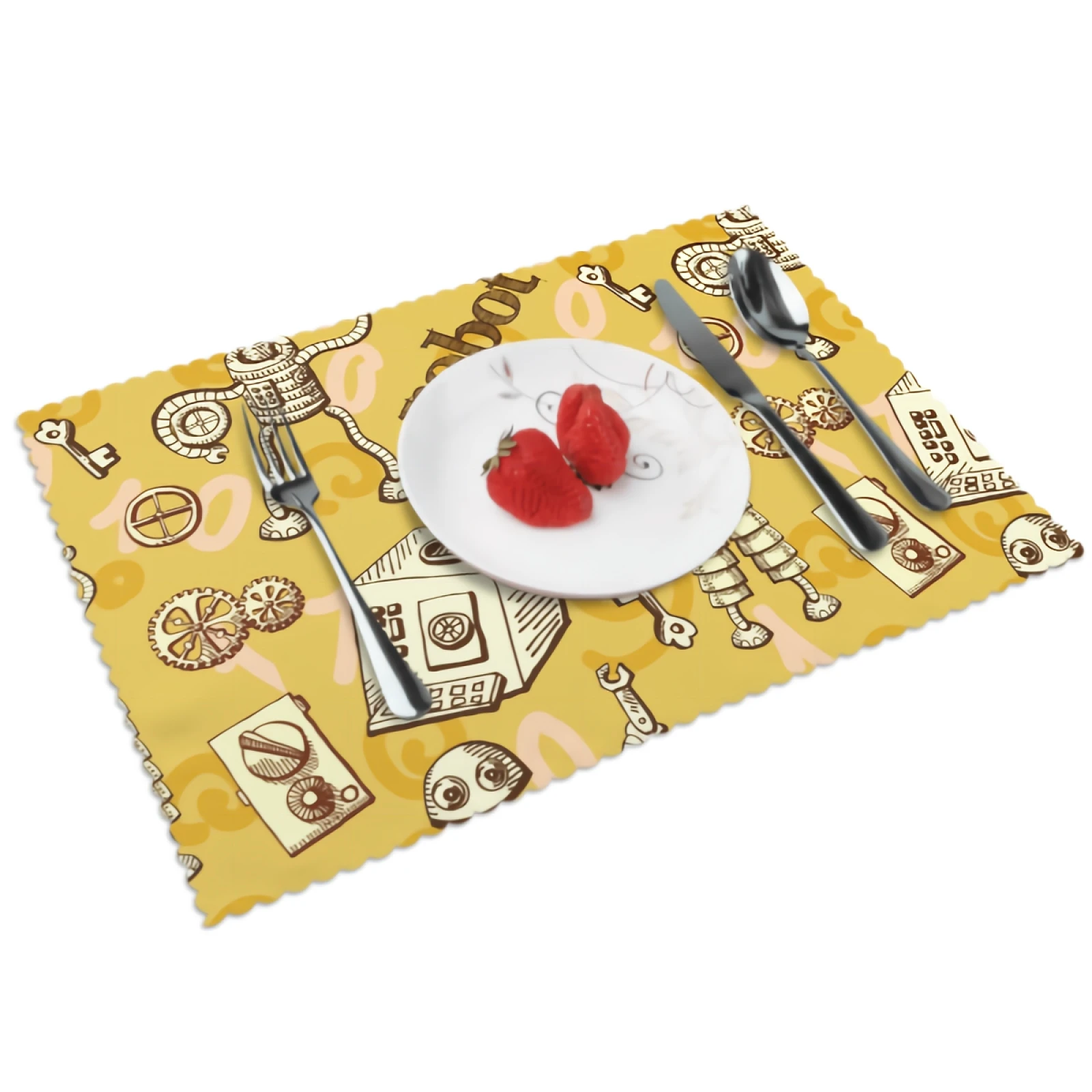 

Robot Placemats Funny Kids Placemat Set of 4 Heat-Resisting Non Slip Table Mats Polyeste Place Mats