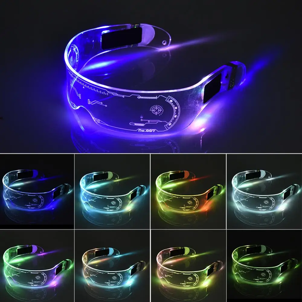 LED Light-emitting Glasses Colorful Luminous Glasses Cyber Style Halloween Christmas Parties Bar Performance Decoration Props