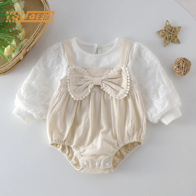 

Sweet Newborn Kids Baby Girls Rompers Spring Autumn Infant Baby Girls Long Sleeve Bowknot Princess Rompers Clothes