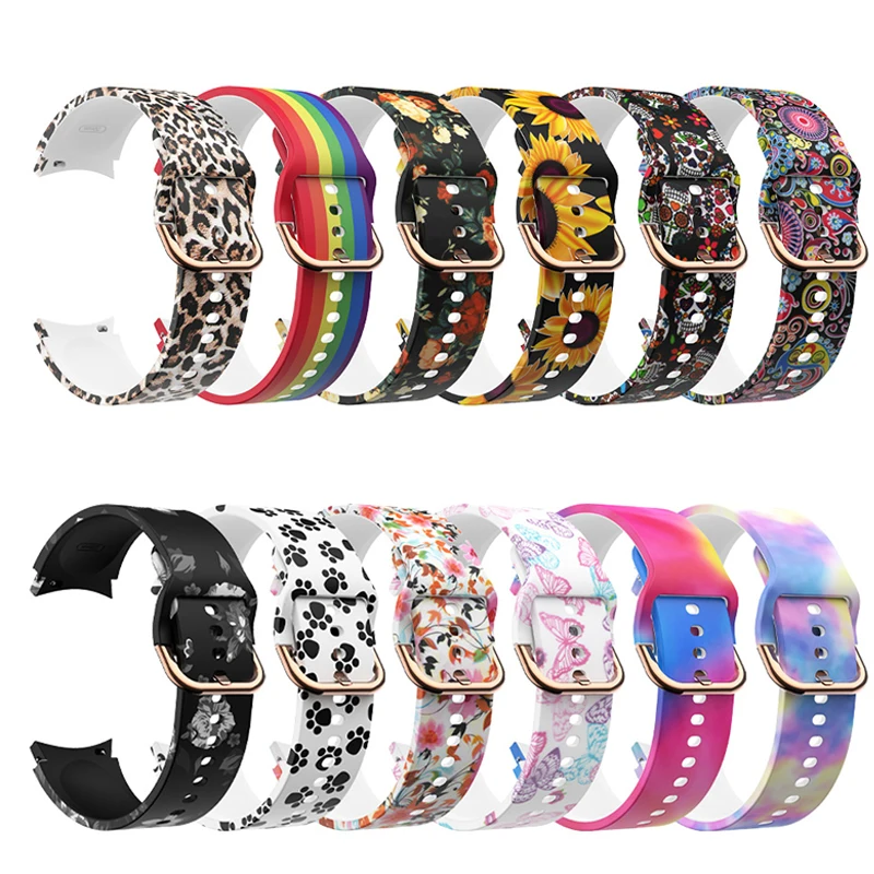 

20/22mm Strap for Samsung Galaxy Watch 4 Classic 46mm 42mm No Gaps Silicone Printed Wrist Bracelet for huawei Watch strap