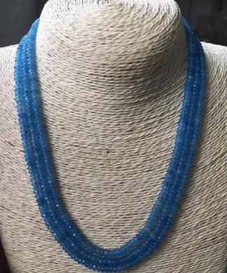 

GENUINE TOP NATURAL 3 Rows 2X4mm FACETED Aquamarine BEADS NECKLACE 18-20''