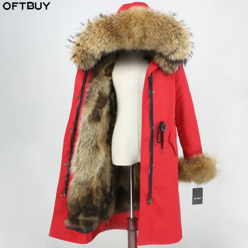 

X-long Parka Waterproof Fabric Winter Jacket Women Real Fur Coat Natural Raccoon Fur Collar Hood Cuffs Fox Fur Liner Detachable