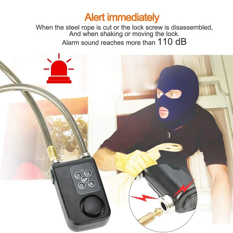 

Bike Lock Anti-theft Security Wireless Remote Control Alarm Lock 4-digit Password LED Indication IP55 Waterproof Bicycle alarm