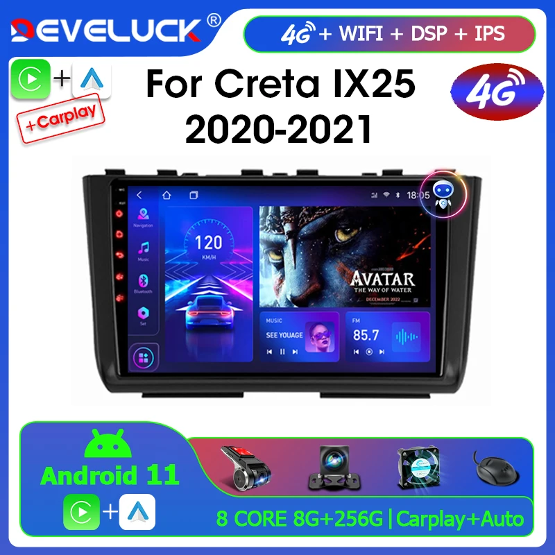 

Автомагнитола 2 Din, 10,1 дюйма, Android 11, для Hyundai Creta IX25 2020-2021, мультимедийный видеоплеер, навигация, GPS, сдвоенный экран для Carplay, 4G
