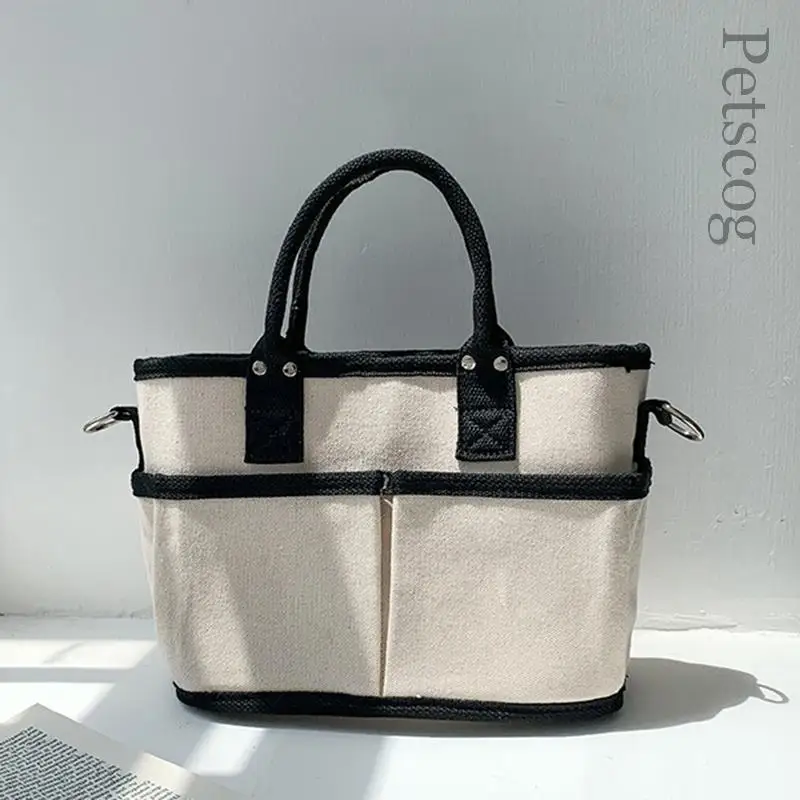 

Simple Design Canvas Shoulder Bag Women Contrast Color Large Capacity Shopping Tote Ladies Fashion Handbag Casual Crossbody Bags