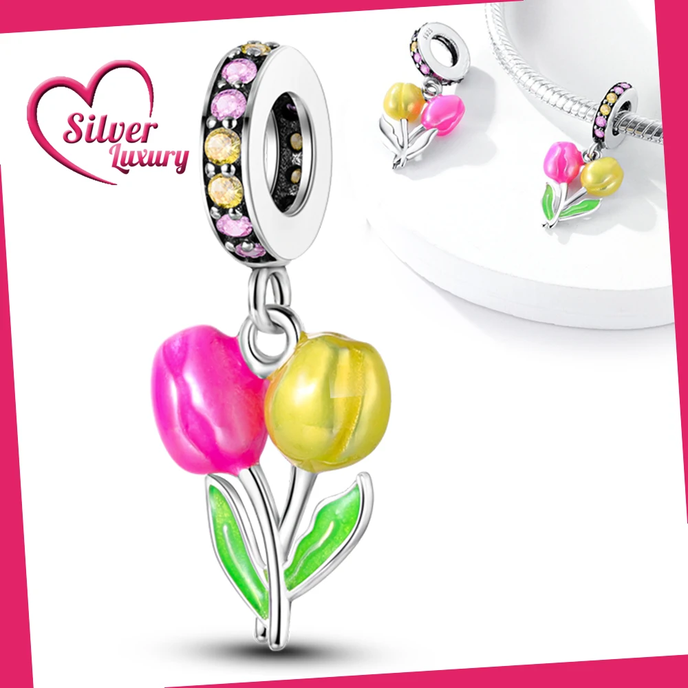 

925 Sterling Silver Tied Tulip Pendant Fit Pandora Bracelet Silver 925 Original Charms for Jewelry Making