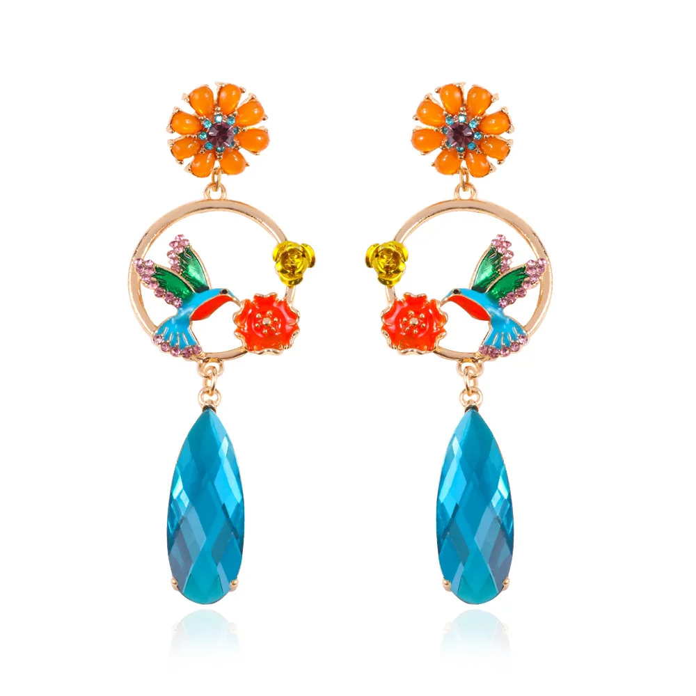 

Classic Multicolor Flower Rhinestone Earrings Long Elegant Gorgeous Pendant Dangle Earrings Vintage Ear Jewelry Gifts New