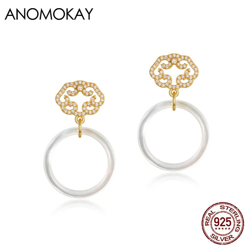 

Модные большие круглые серьги anomok в виде ракушек, ювелирные изделия в форме цветка с белым цирконием