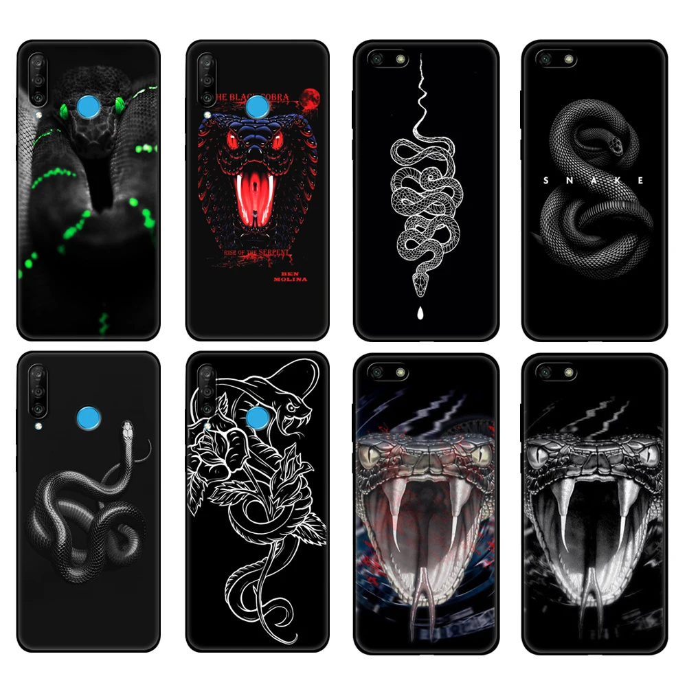 

Черный чехол из ТПУ для Huawei Honor 20 Lite, 10, 10i, 20S, 30S, 30, чехол для Honor 7A 5,45, 7s, 7C 5,7, чехол со змеиным животным, ужасом