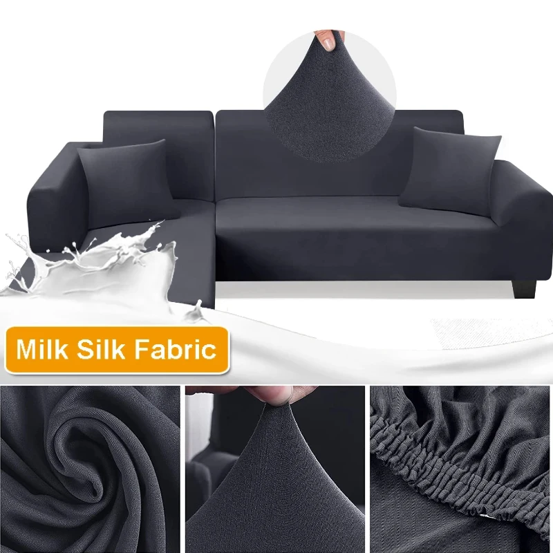 

Solid Elastic Sofa Cover for Living Room Upgraded L Shaped Sectional Couch Cover 1/2/3/4 Seater Slipcovers for Stretch Armchair