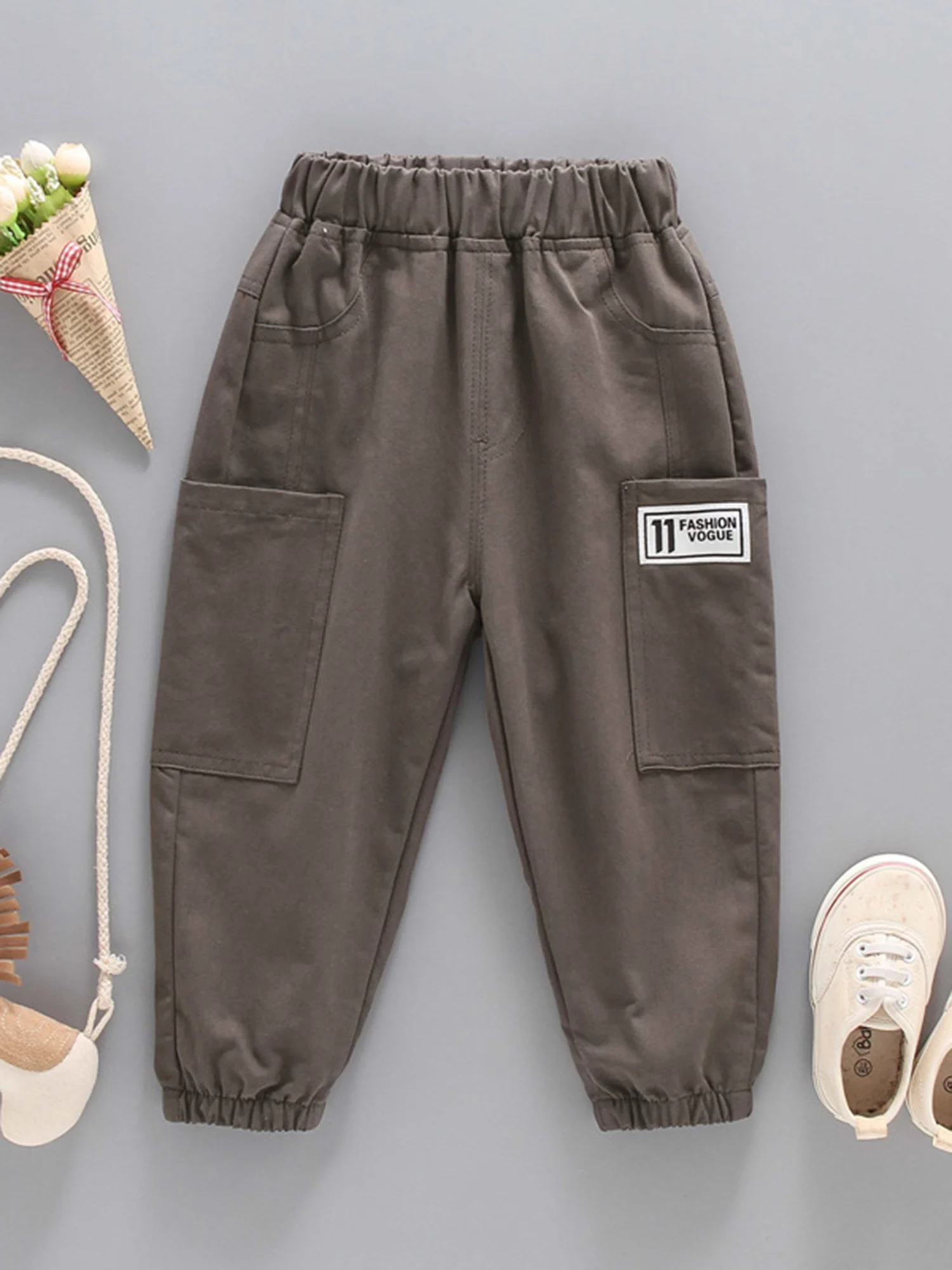 Модные однотонные брюки-карго для детей 1-6 лет |