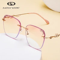 begreat lady oversize rimless square antil blue glasses rhinestone glasses pink gradient polygon eyewear female optical glasses