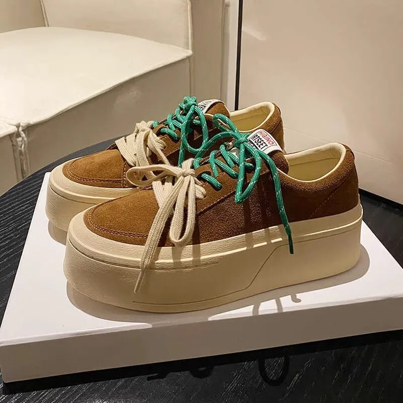 Туфли на толстой подошве весну и осень 2023 года новые двухцветные туфли шнуровке