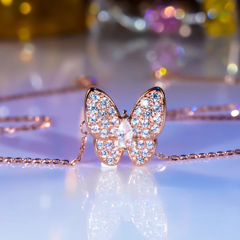 

Trendy Necklace S925 Sterling Silver Butterfly Zircon Pendants Cubic Zirconia Clavicle Chain Fine Jewelry for Women Summer 2023