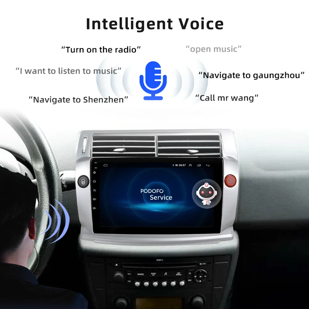 Автомагнитола Podofo 2DIN для Citroen C4 2004-2009 C-четыре 2008-2011 Carplay Android мультимедийный