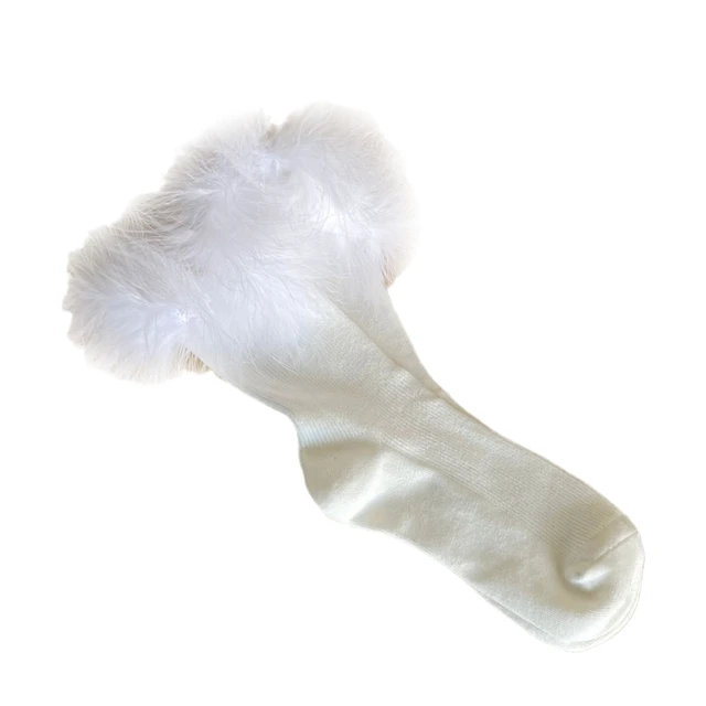 Женские зимние хлопковые носки до середины икры в рубчик в японском стилеХарадзюку милые пушистые перья средней длины