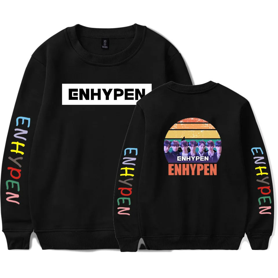 

Свитшот ENHYPEN Kpop с круглым вырезом, Стильная Милая мультяшная верхняя одежда в стиле Харадзюку, пуловер с круглым вырезом, 2D рисунок