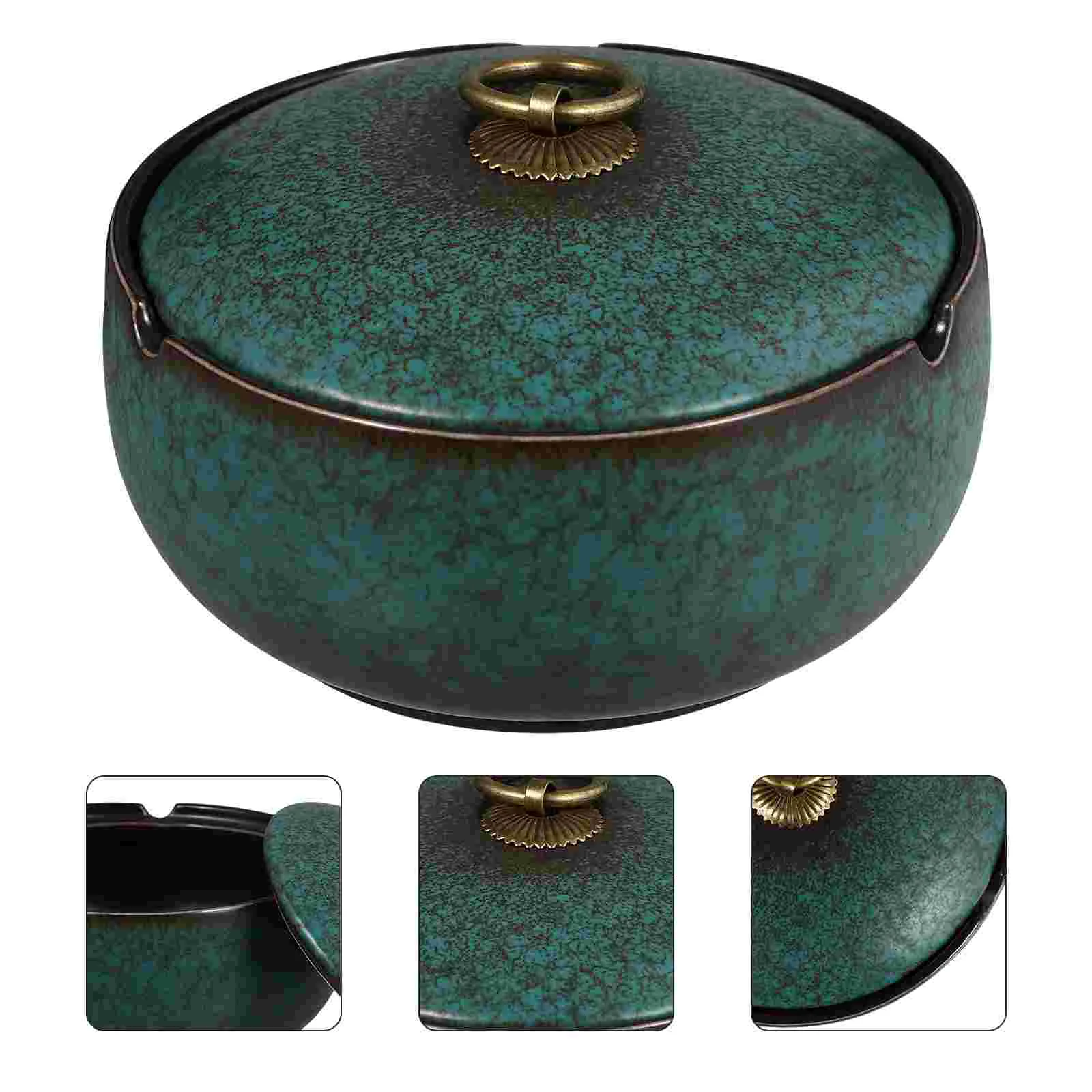 

1pc Ceramic Ash Holder Ashtray Ash Storage Container for Home Office (Green)