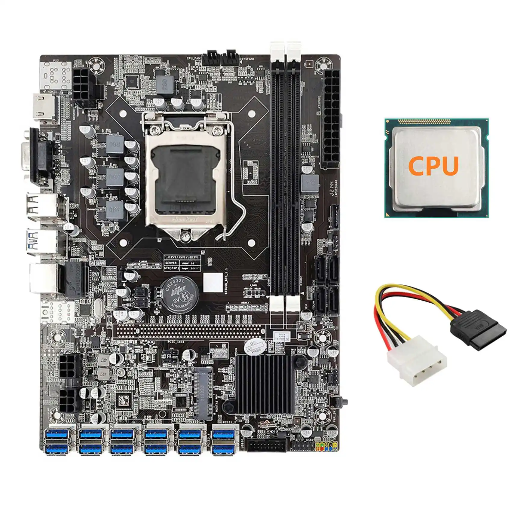 

B75 ETH Mining Motherboard with CPU+4PIN IDE to SATA Cable LGA1155 12 PCIE to USB MSATA DDR3 B75 USB BTC Motherboard