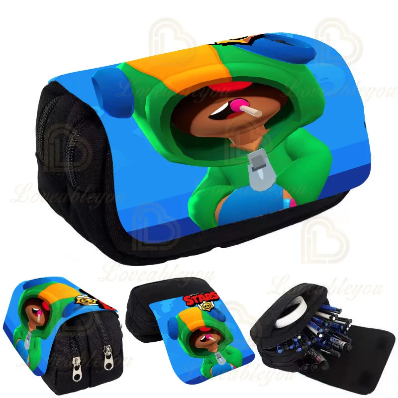 

Kids Double Layer Pencil Box Shoot Stars Print Pencil Case Game Canvas Stretch Large Capacity Cute School Stationery