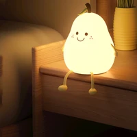 led pear fruit night light usb rechargeable dimming touch silicone table lamp bedroom bedside decoration couple gift baby light