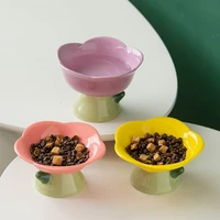new high foot pet ceramic bowl cats and dogs ceramic pet bowl non slip flower shape cat bowl food drinking pets feeder