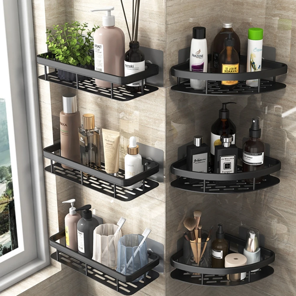 

Bathroom Shelves Set Punch-free Triangle Corner Shelf Shower Storage Rack Shampoo Holder Toilet Organizer Bathroom Accessories
