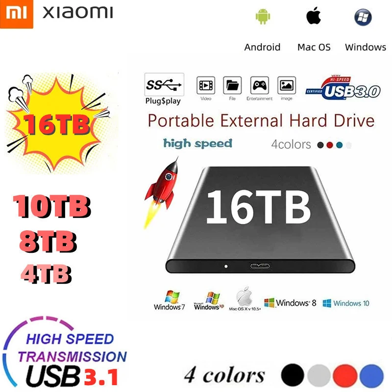 

New Xiaomi SSD 100% Original External 2.5Inch Mobile Hard Disks Portable 2TB 4TB 8TB 16TB USB3.0 Hard Drives for Computer Laptop