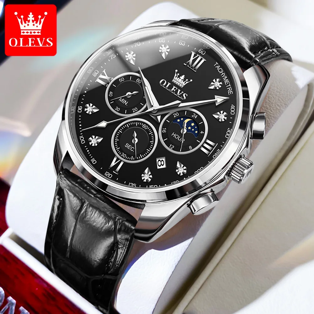 

JSDUN Trend Watch for Men Business Fashion Original Quartz Men‘s Watches Breathable Leather Lunar Phase Chronograph Reloj Hombre