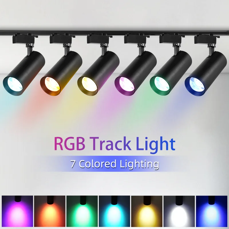 RGB Track Stage Light LED 6 Colors Party Spot Track Rail Lamp 20W 185~265V Indoor Lighting Fixture Spotlight Stage KTV Spot Lamp